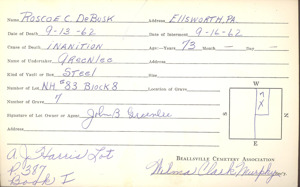 burial card